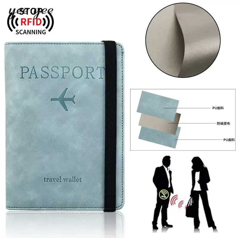 Capa para passaporte pu rfid, carteira para cartão de identificação de crédito, à prova d\'água, documento de negócios, bandagem, porta-passaporte,