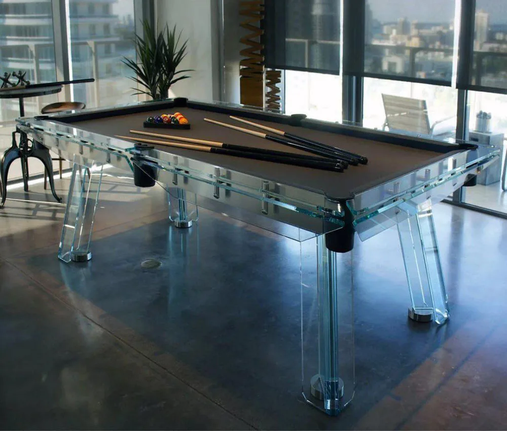 High End Commercial Crystal Glass Standard Billiard Table, Home Indoor Tempered Glass Billiard Table