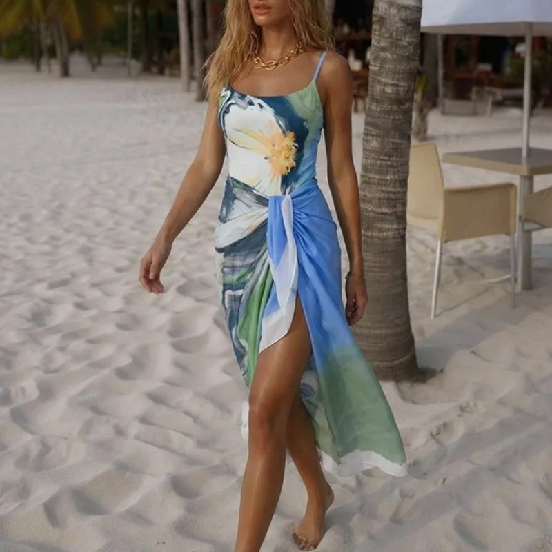 Oil Painting Floral One-Piece Swimsuit High End Swimsuit Kimono Swimwear Boho Beachwear Hot Spring Vacation Сплошной Купальник