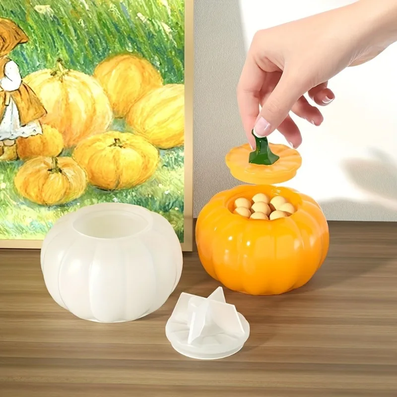2pcs Pumpkin Jar Silicone Molds Halloween Jar With Lid Resin Mold Halloween Candy Jars Epoxy Resin Molds Candle Holder - view 2