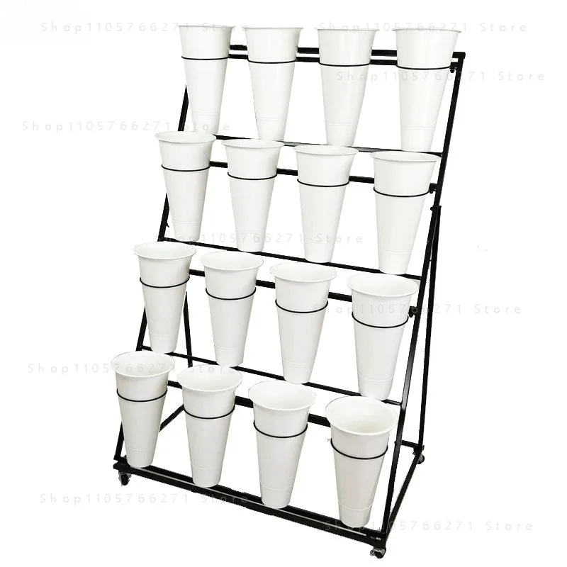 4-Tier Flower Display Stand with 16 Buckets Wear Resistant Flower Holder for Garden Wedding Use