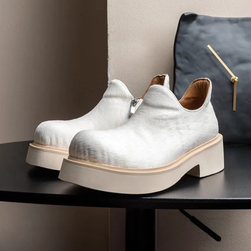 

Дизайнерская обувь на платформе из натуральной кожи, мужские лоферы, повседневная кожаная обувь из натуральной кожи на толстой подошве из конского волоса, мужская кожаная обувь высокого класса