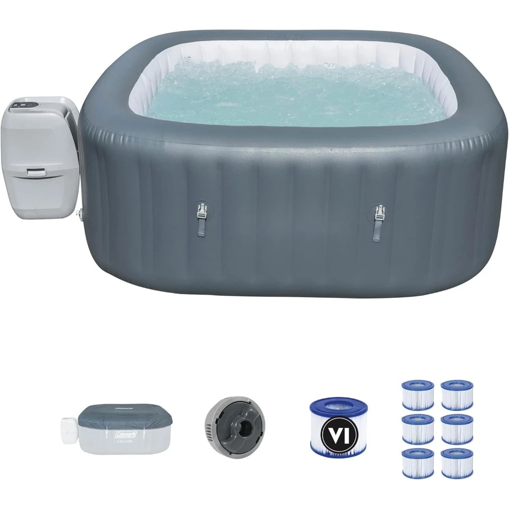 SaluSpa Hawaii AirJet Inflatable Hot Tub Spa with 140 Bubble Jets, 12-Pack Type VI Filter Cartridges, and EnergySense Cover