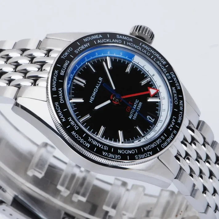Heimdallr Herren-Automatikuhr, 43 mm, GMT, mechanische Armbanduhr, Taucheruhr, 10 Bar, wasserdicht, leuchtende Saphir-NH34-Weltzeitlünette