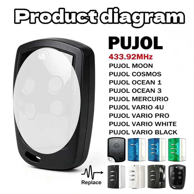 Compatible For PUJOL VARIO Garage Gate Remote Control 433.92MHz Rolling Code 4 Buttons Garage Door Opener Transmitter Key Fob