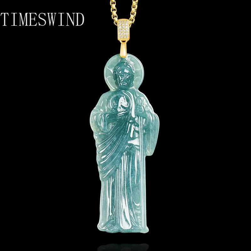 

TIMESWIND натуральный синий St. Jude Datt оригинальный нефритовый триd резной мужской ожерелье из титановой стали с сертификатом