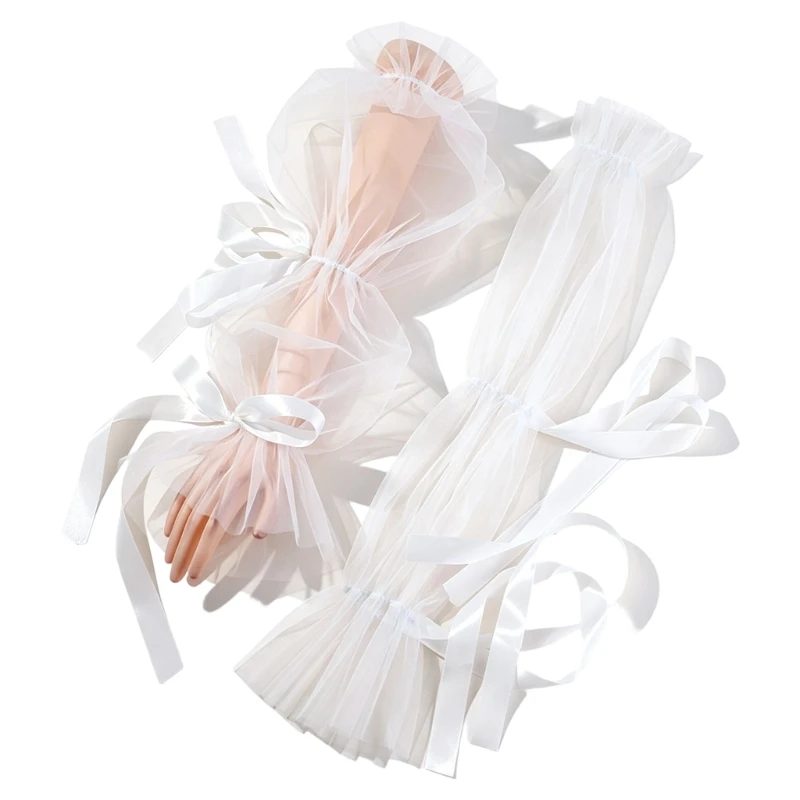 31BB Fingerless Tulle Bridal Gloves for Reception and Wedding Portrait Use
