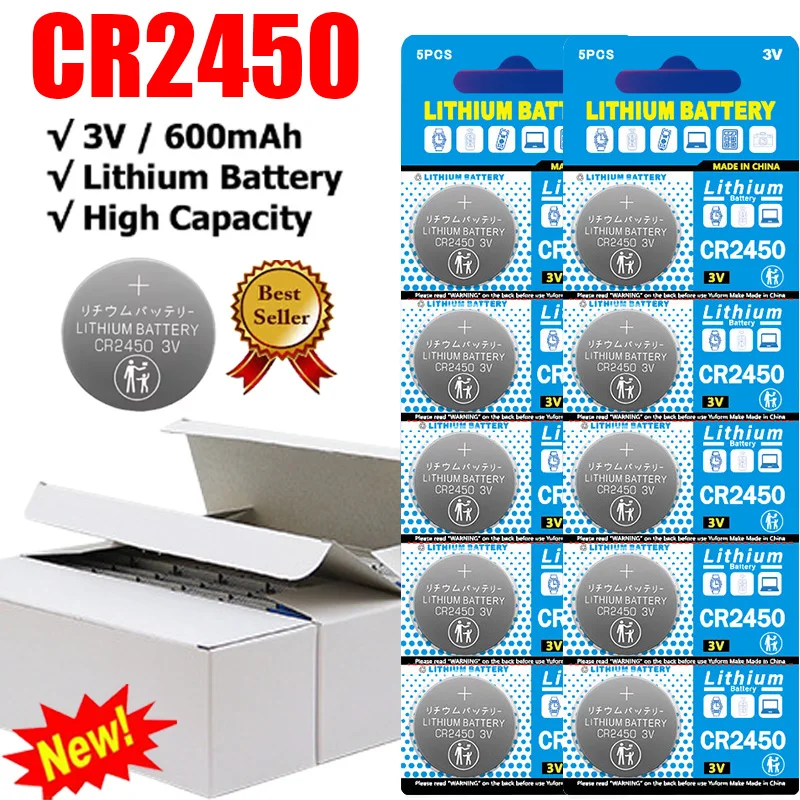 2024 New CR2450 Watch Buttom Battery KCR2450 5029LC LM2450 DL2450 ECR2450 BR2450 CR 2450 3V 600mAh Lithium Coin Cell Batteries