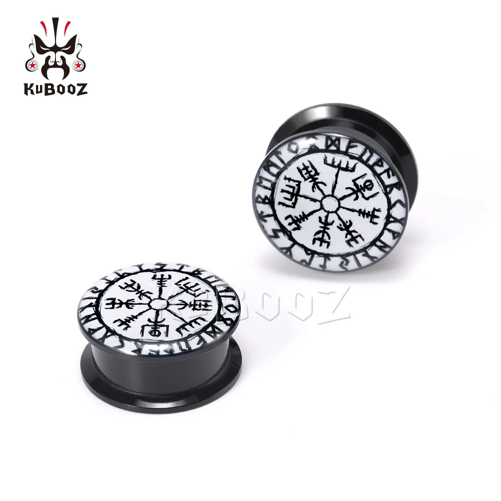 KUBOOZ Unique Acrylic Round Mysterious Pattern Ear Plugs Tunnels Body Piercing Jewelry Earring Gauges Stretchers Expanders 2PCS