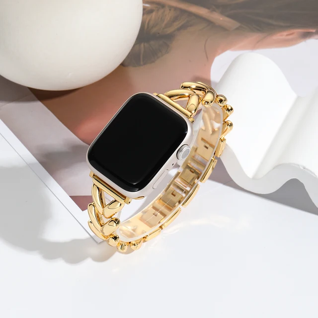 Luksusowy złoty pasek do zegarka Apple Watch 44 mm 8 7 9 41 mm 6 5 Bransoletka damska ze stali nierdzewnej do zegarka iWatch Ultra 40 mm 42 mm 49 mm Pasek