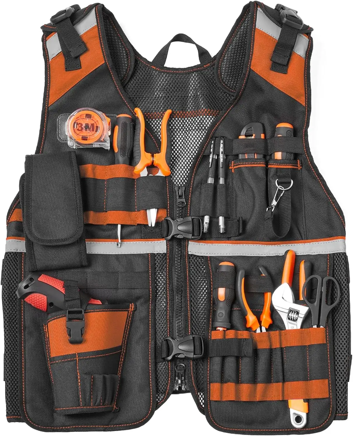 

Electrician Tool Vest for Men, Reflective Safety Work Vest with Adjustable Straps and Phone Holder, 22 Pockets for Construction