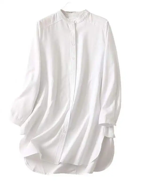 エレガントな白いスタンドカラーシャツジャケット女性の春夏カジュアルアウタースリムミディアム丈日焼け止めトップトレンディ