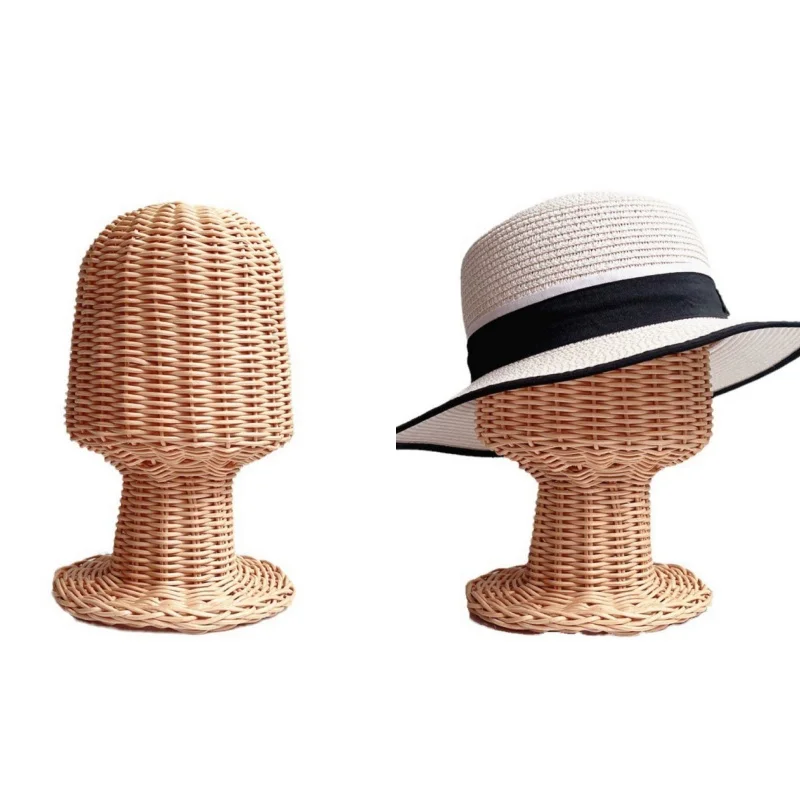 Support de tête de mannequin en rotin pour présentoir de chapeau et de perruque, vitrine WUNICEF faite à la main, base stable, conception tissée de vigne unique et durable