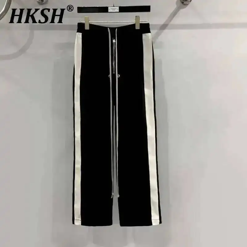 

HKSH Men's Tide Women Dark RO Punk Style Black White Patchwork Loose Casual Floor Mop Zipper Drawstring Comfortable Pants HK0394
