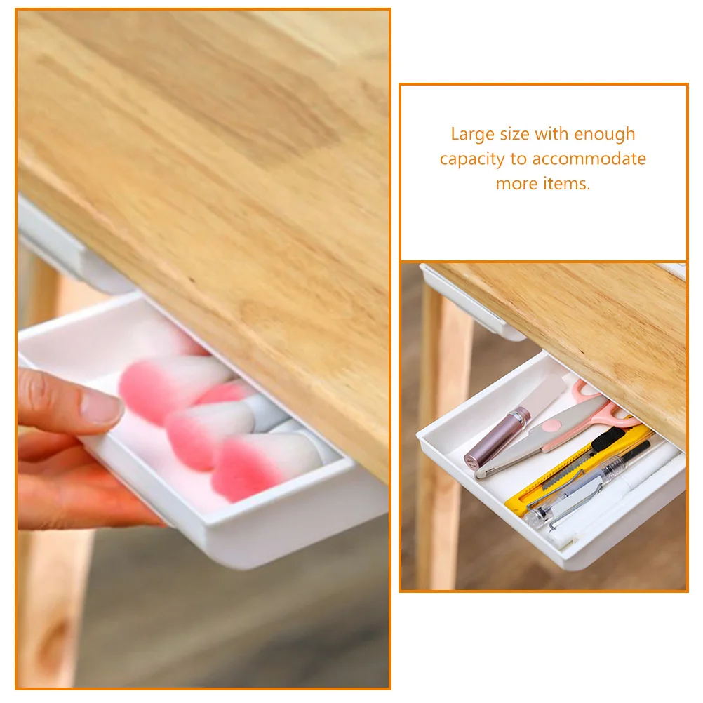 

2pcs Under Desk Drawer Storage Organizer Pp Large Capacity Hidden Drawer For Desk Clutter Stationery Tools Cosmetics Socks
