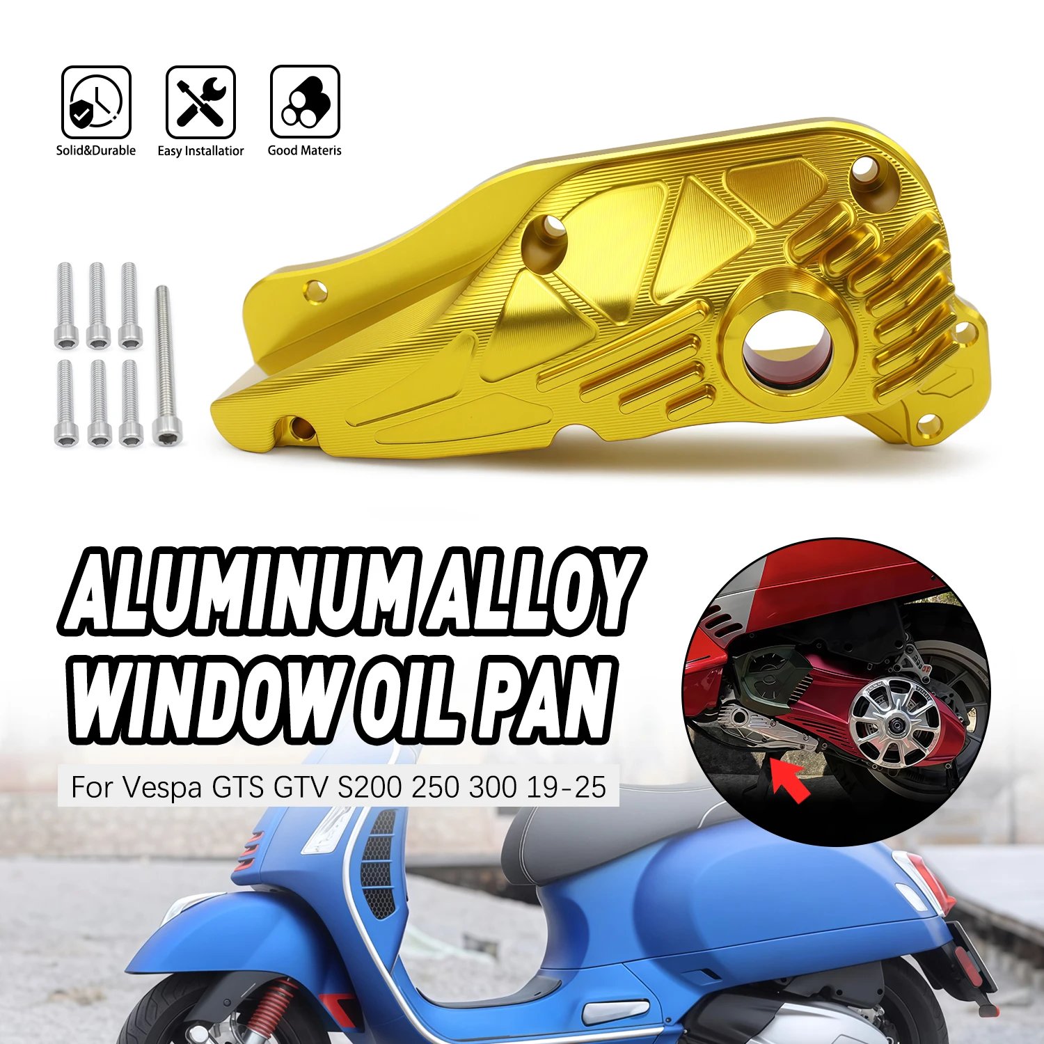

For Vespa GTS GTV 125 250 HPE 300 2019–2025 Motorcycle Oil Pan Aluminum Clear Visible Oils Bottom Potn
