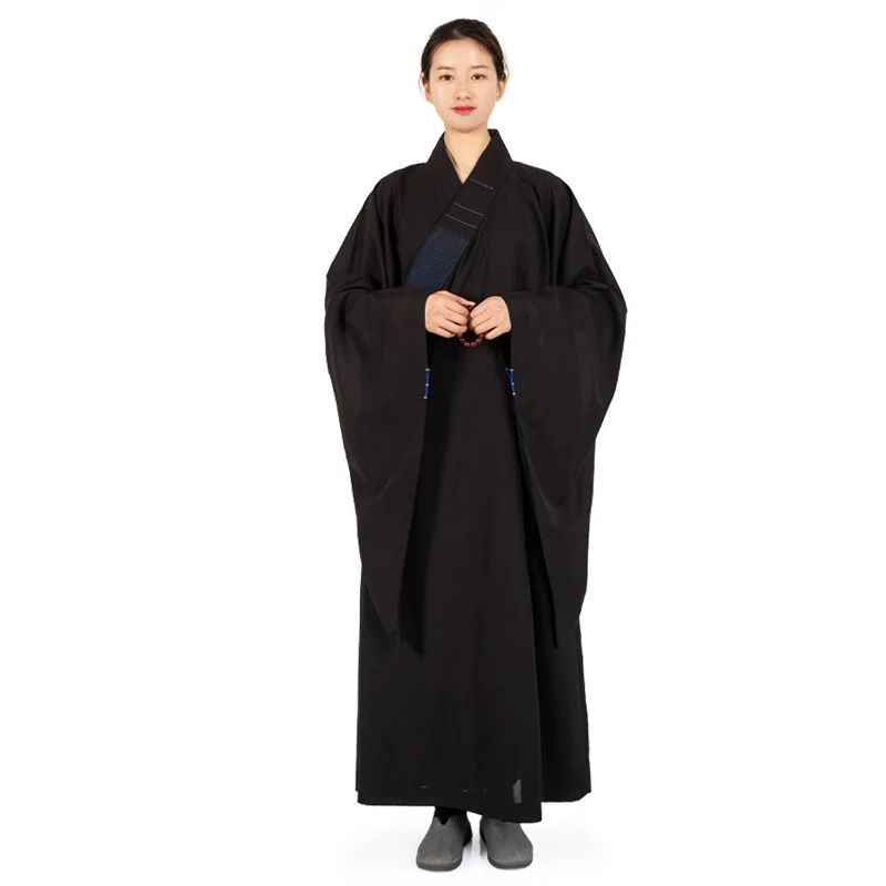 Traditional Chinese Robe Linen Monks Long Gown for Buddhism Haiqing Adults Meditation Clothes Buddhist Monk Clothing