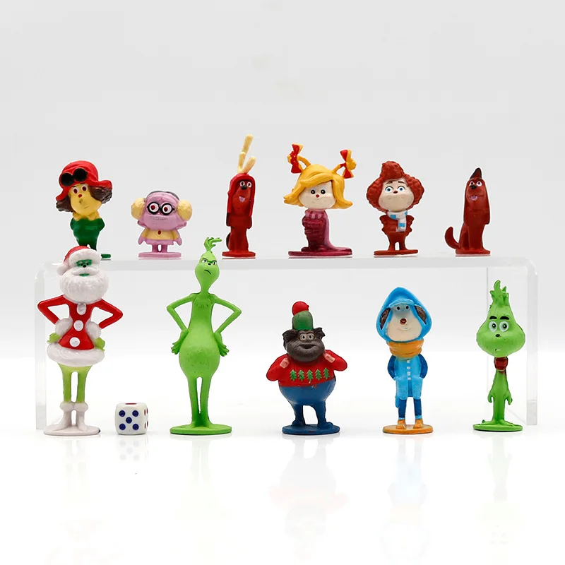 Hot selling Christmas cartoons, 12 styles of Grinch figurines, green haired monsters, toy models, cake decorations, ornaments