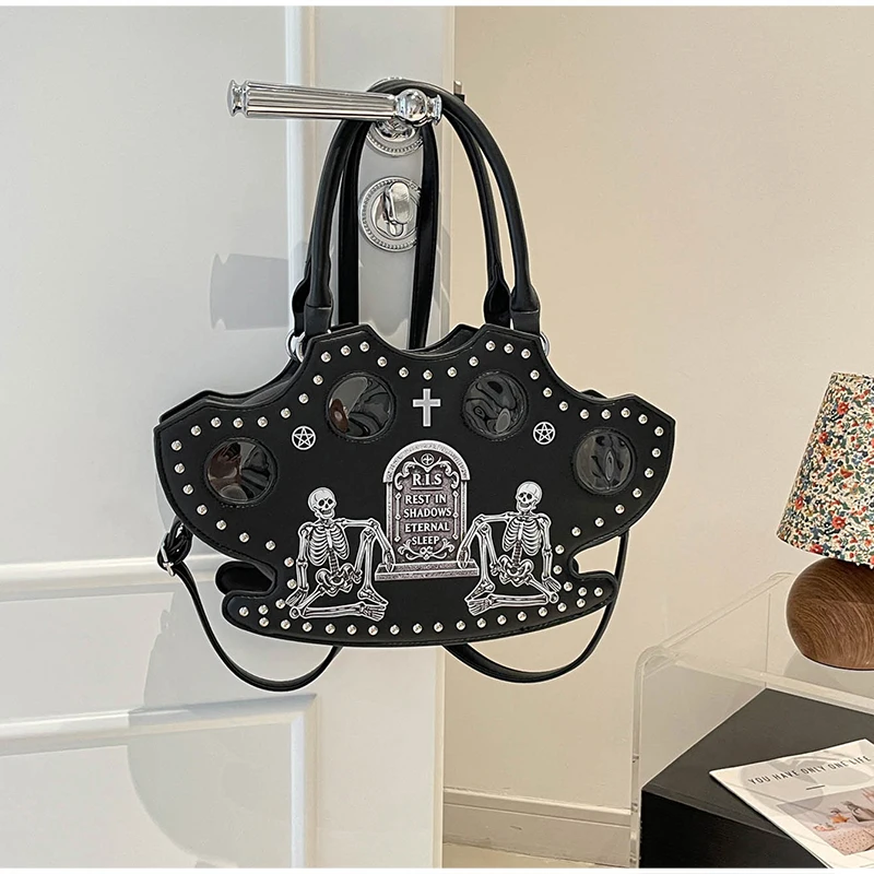 Modische Halloween-Totenkopf-Gothic-Handtasche, Persönliche Vintage-Damen-Tragetasche, Schultertasche, Umhängetasche, Street-Style, Punk-Nieten – Detail 8