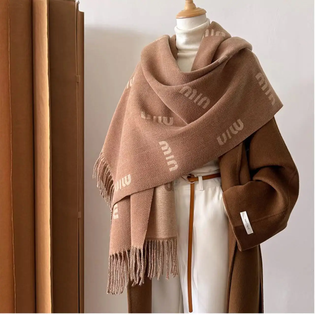 New Scarf Women Winter Color Matching Warm Scarves Imitation Cashmere Letters Double-sided Thickened Air Conditioner Shawl