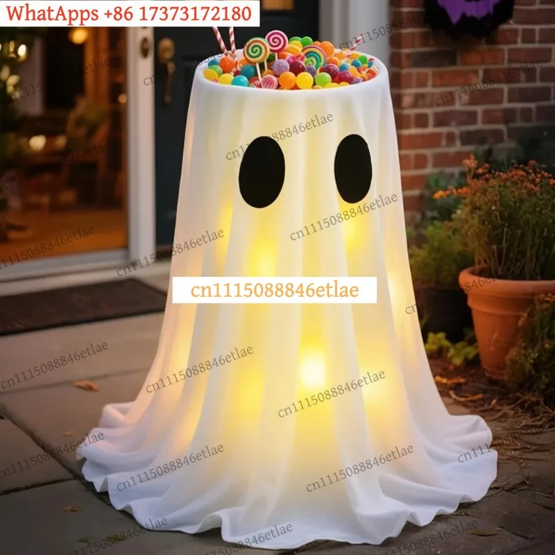 k3 Height-Adjustable Glowing Ghost Treat Bucket – Reusable Luminous Halloween Candy Holder & Decoration