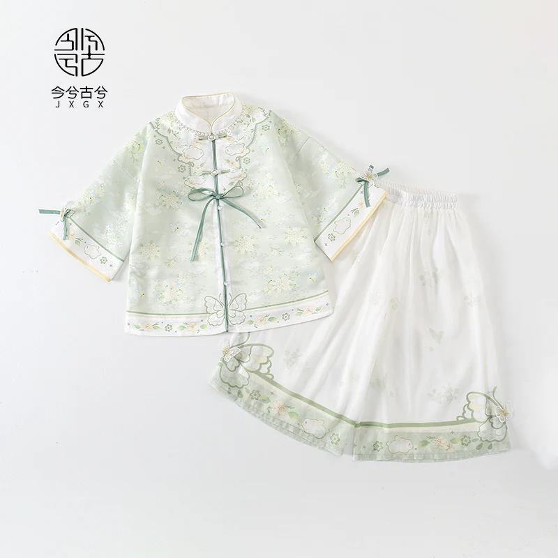 طقم فستان تانغ مطرز للفتيات من Hanfu ، فستان كنز نسائي ، إبزيم مقلاة محسن ، طراز صيني ، ريترو ، منتج جديد ، الربيع ،