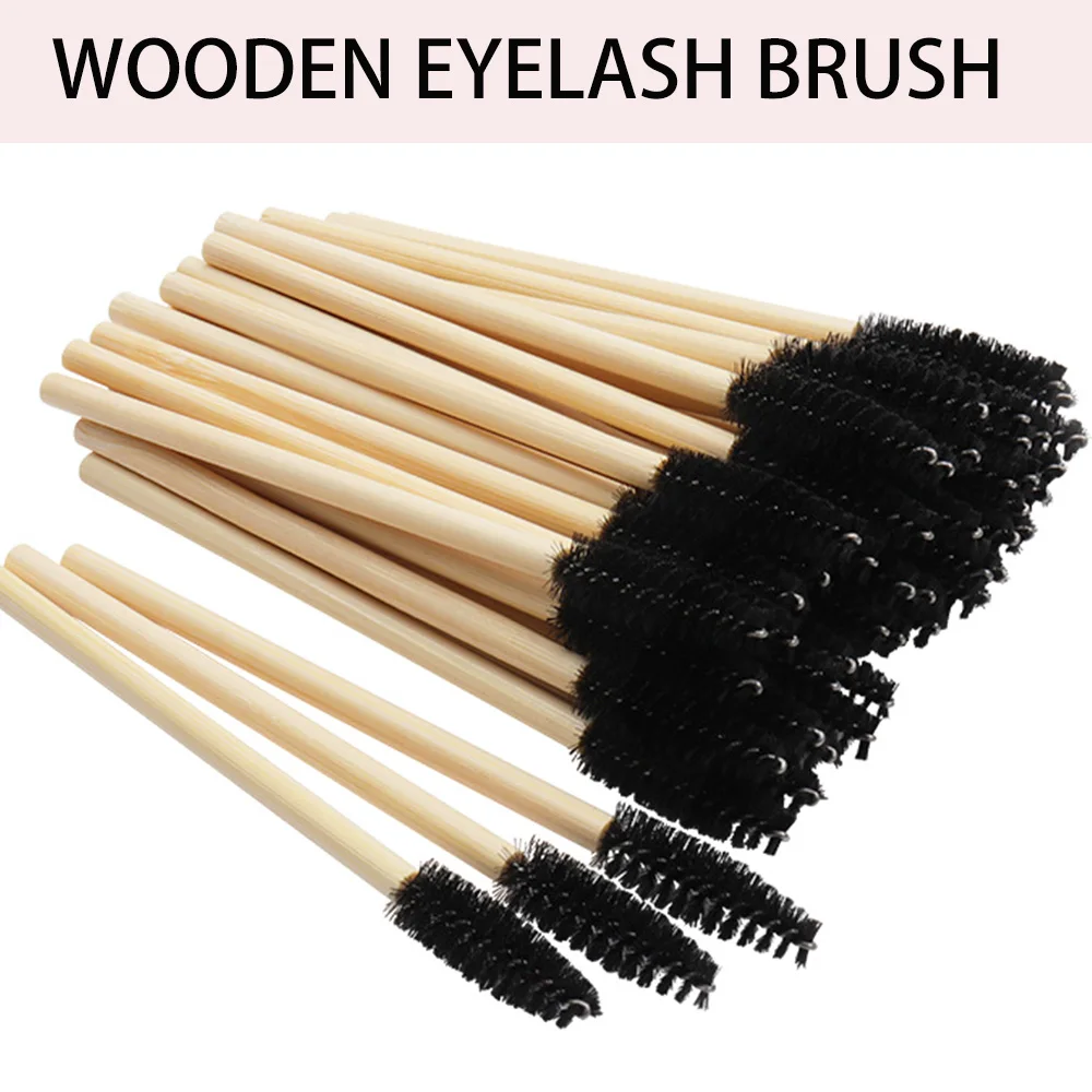 Conjunto de pincéis labiais descartáveis, 50/100 peças, cabo de bambu, pincel para cílios, batom, brilho, varinha, aplicador, ferramenta de maquiagem, aplicador de cílios