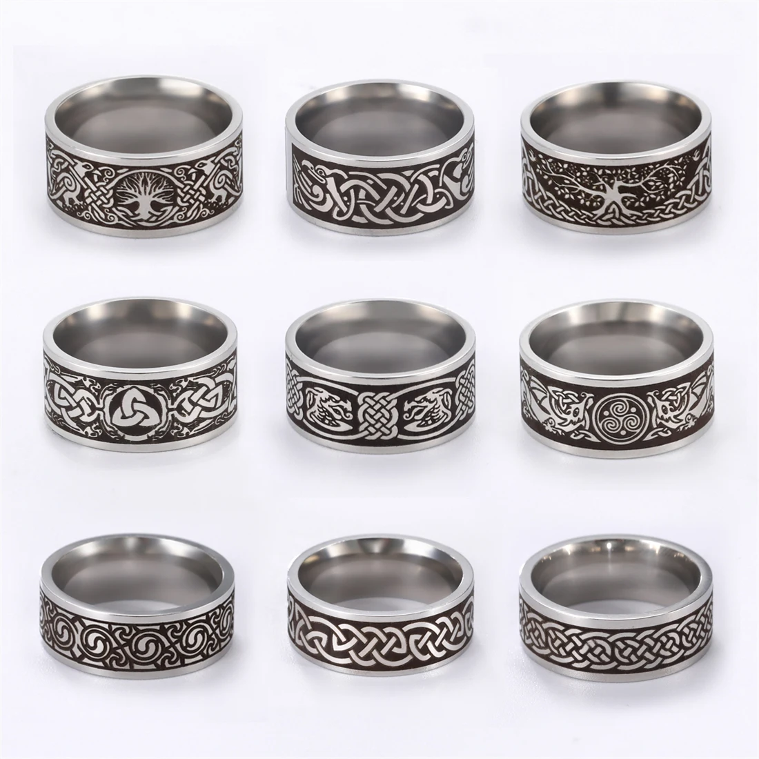 EUEAVAN Punk Tree of Life Rings Stainless Steel Vintage Viking Celtics Knot Ring for Women Men Goth Party Jewelry Gifts