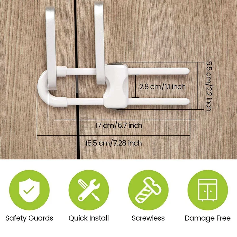 10 Pieces Sliding Cabinet Locks, Child U-Shaped Proofing Cabinet With Adjustable Safety Child Lock, Easy To Use (White)