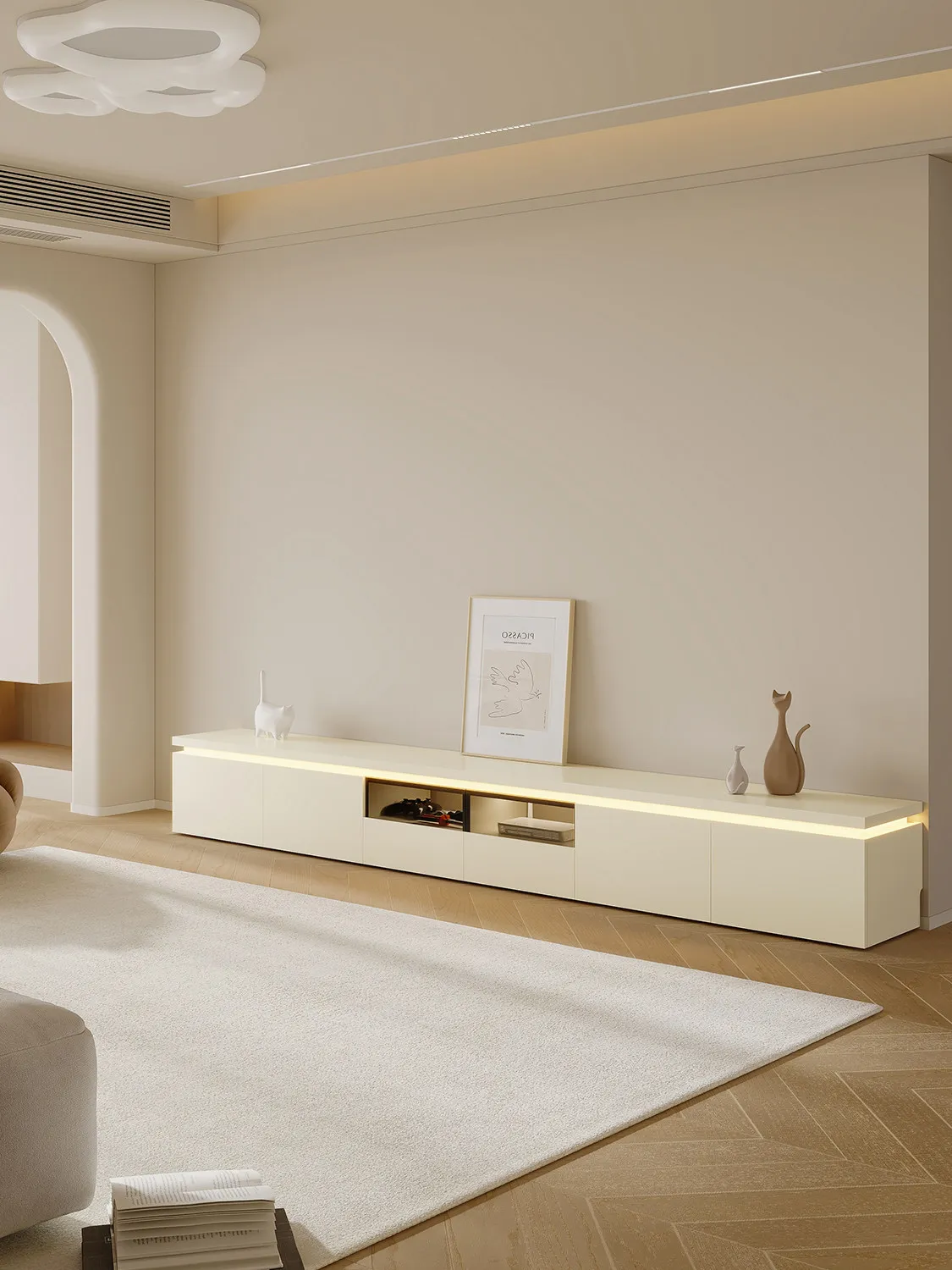 LH floor-to-ceiling living room household cream wind small apartment solid wood storage locker modern and simple