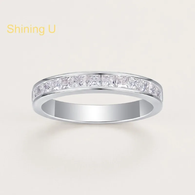 Shining U 925 Sterling Silver 2mm*13pcs D Color Moissanite Gems Ring for Women Fine Jewelry Anniversary Summer