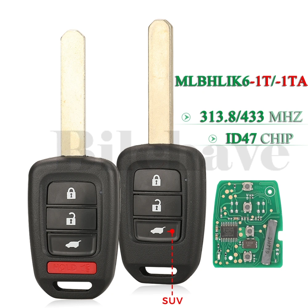 jingyuqin 3/4 Buttons MLBHLIK6-1T/MLBHLIK6-1TA For Honda Accord 2013-2017 Car Remote Key 313.8/433MHz ID67 Chip Fob