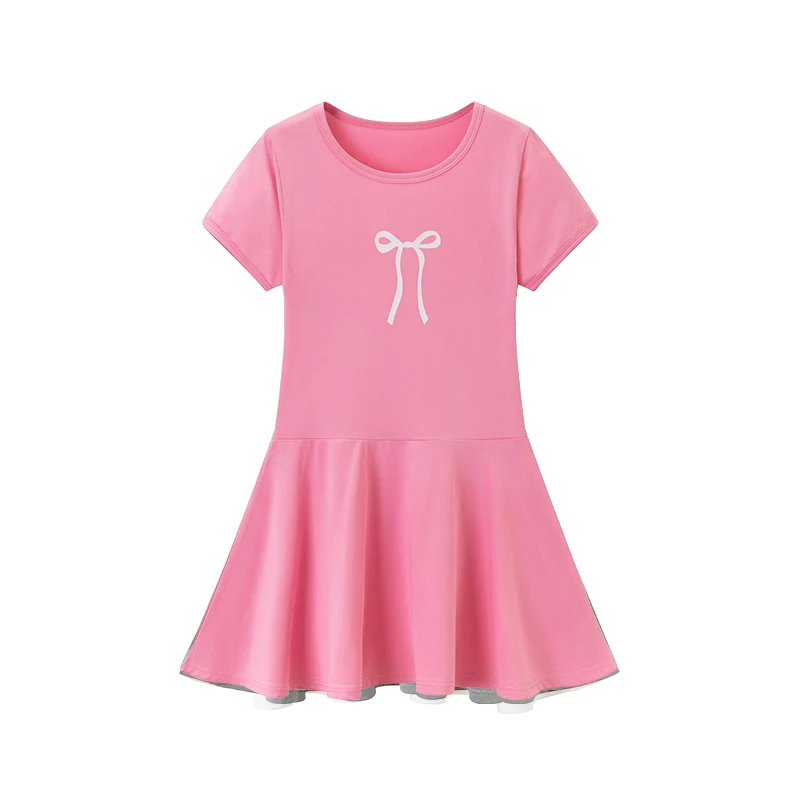 1/3-teiliges Mädchen-Sommerkleid, bequemes Freizeitkleid, süßes und niedliches Kleid mit Schleifendruck, Plissee-Kleid, Rundhals-Knielanger Rock – Detail 12