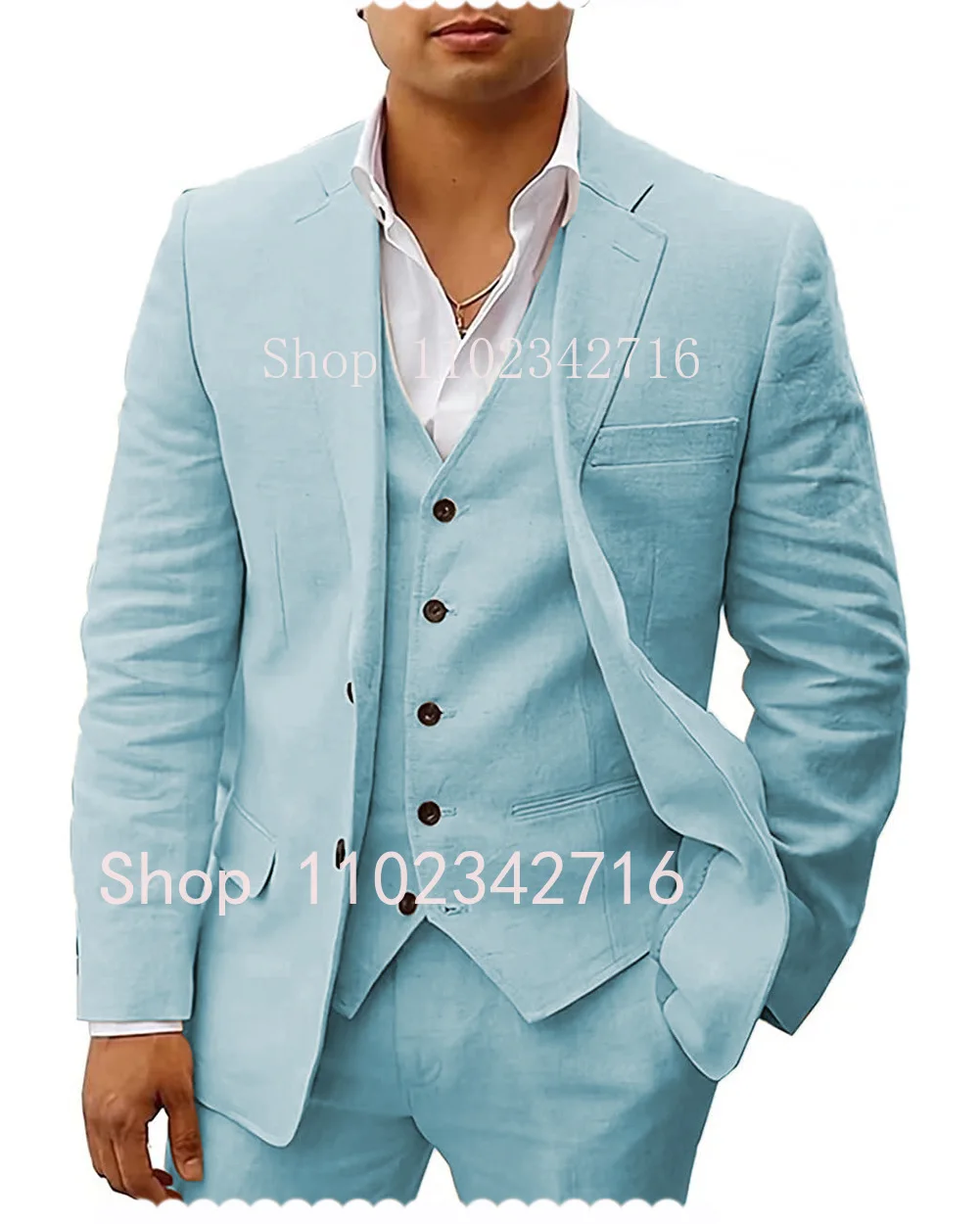 3 Piece Linen Summer Men Suits for Wedding Groom Tuxedos 2023 Casual Beach Cust… - Image 4