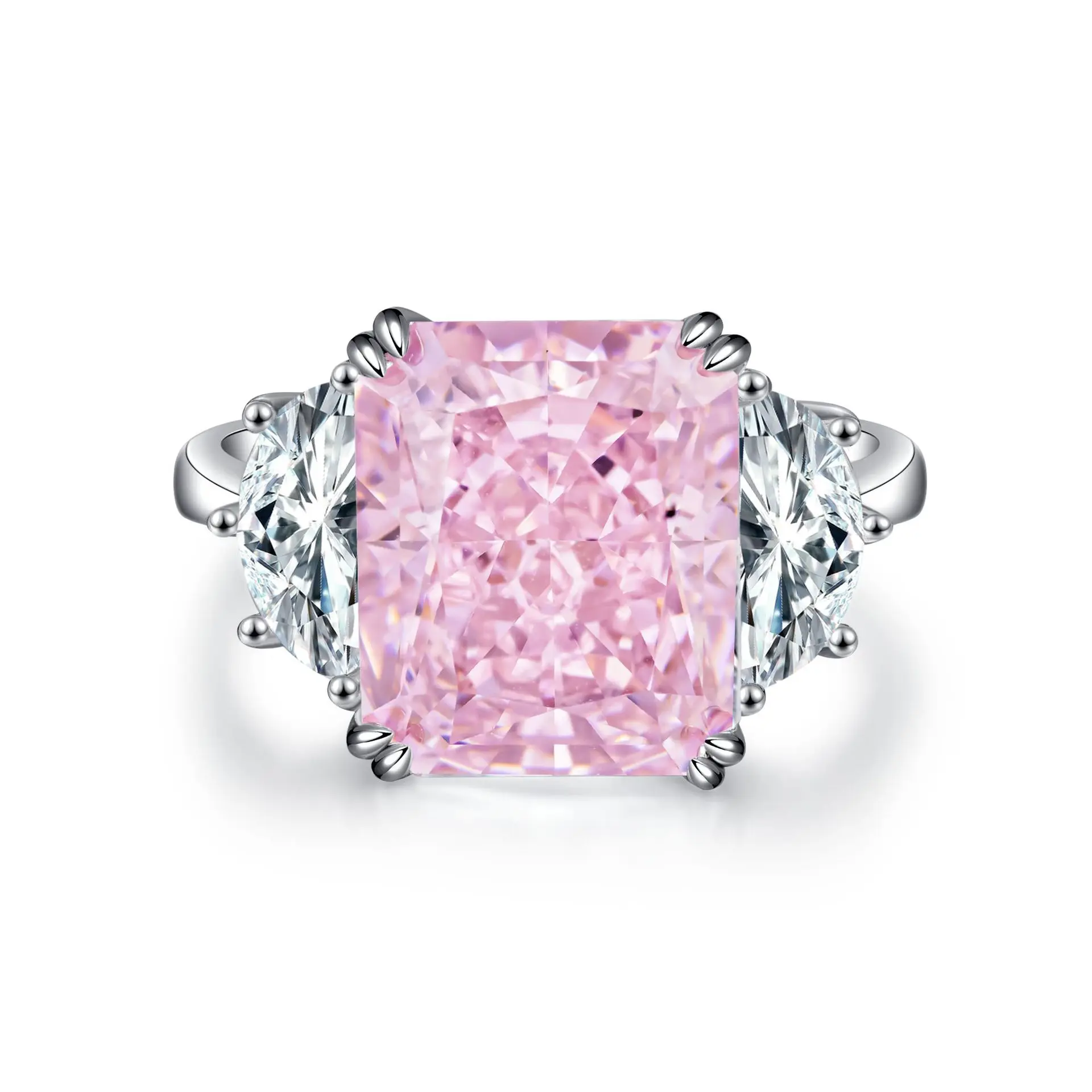 Radiant Cut High Carbon Diamond Rings 100% s925 Sterling Silver 10*12mm 8A Grade Stone Ring Fine Jewelry
