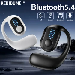 Auricolare Wireless leggero Bluetooth 5.4 cuffie a conduzione ossea gancio per l'orecchio Display a LED microfono per chiamate HD auricolare Surround Sound