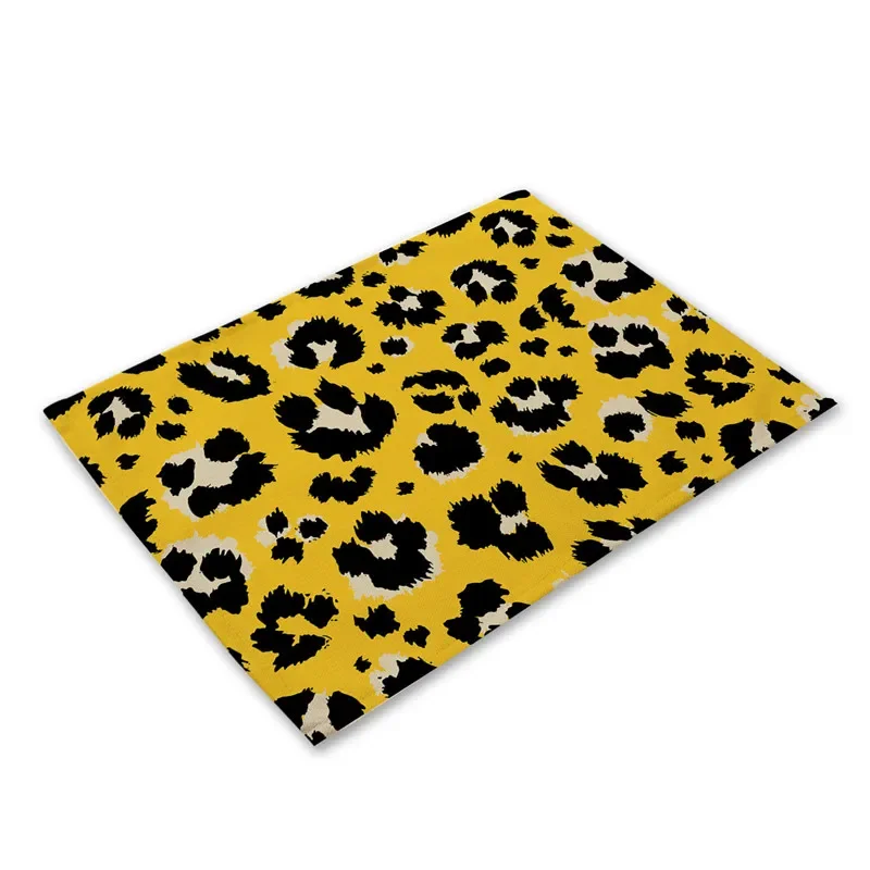 Anti Scalding Table Mats Leopard Print Linen Placemats For Kitchen Table Cup Coasters Placemat For Dining Table