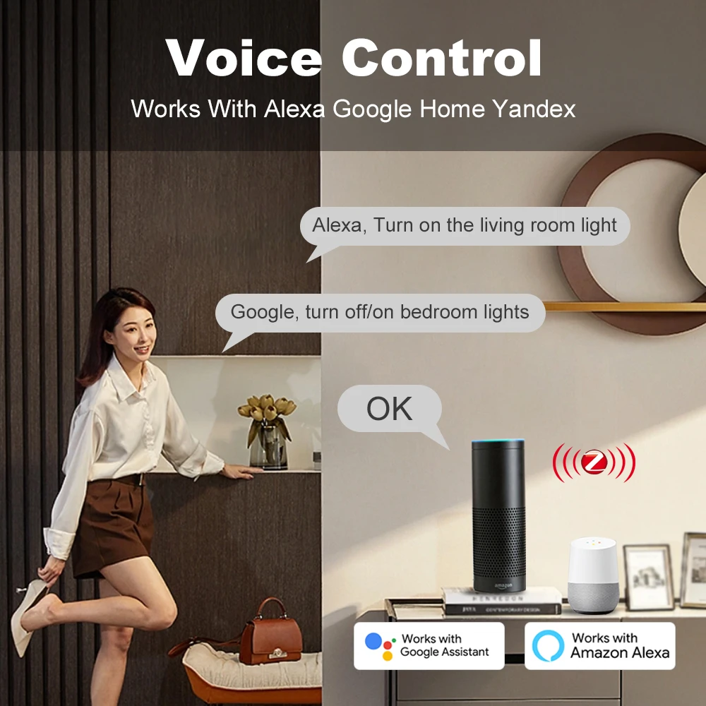 Tuya Smart Life Zigbee EU Push Button Light Physical Switch No Neutral Wire No Capacitor Support Alexa Google Home Yandex Alice