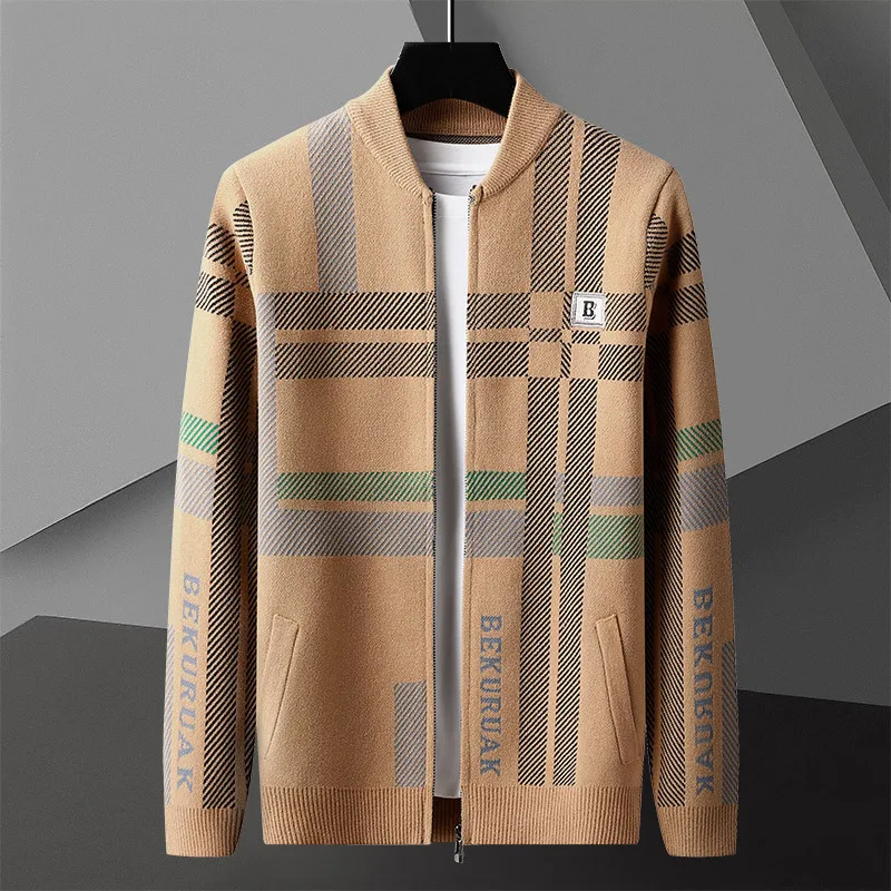 Fashion Brand Autumn Winter Designer Cardigan Sweter De Hombre Pocket Men Cardigan England Spliced Color Cardigan Knit Jacket