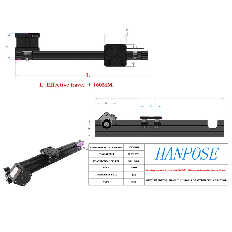 NEW Openbuilds HPV2 Mini V linear actuator Effective travel 200mm Linear module  with NEMA17 stepper motor for Reprap 3D printer