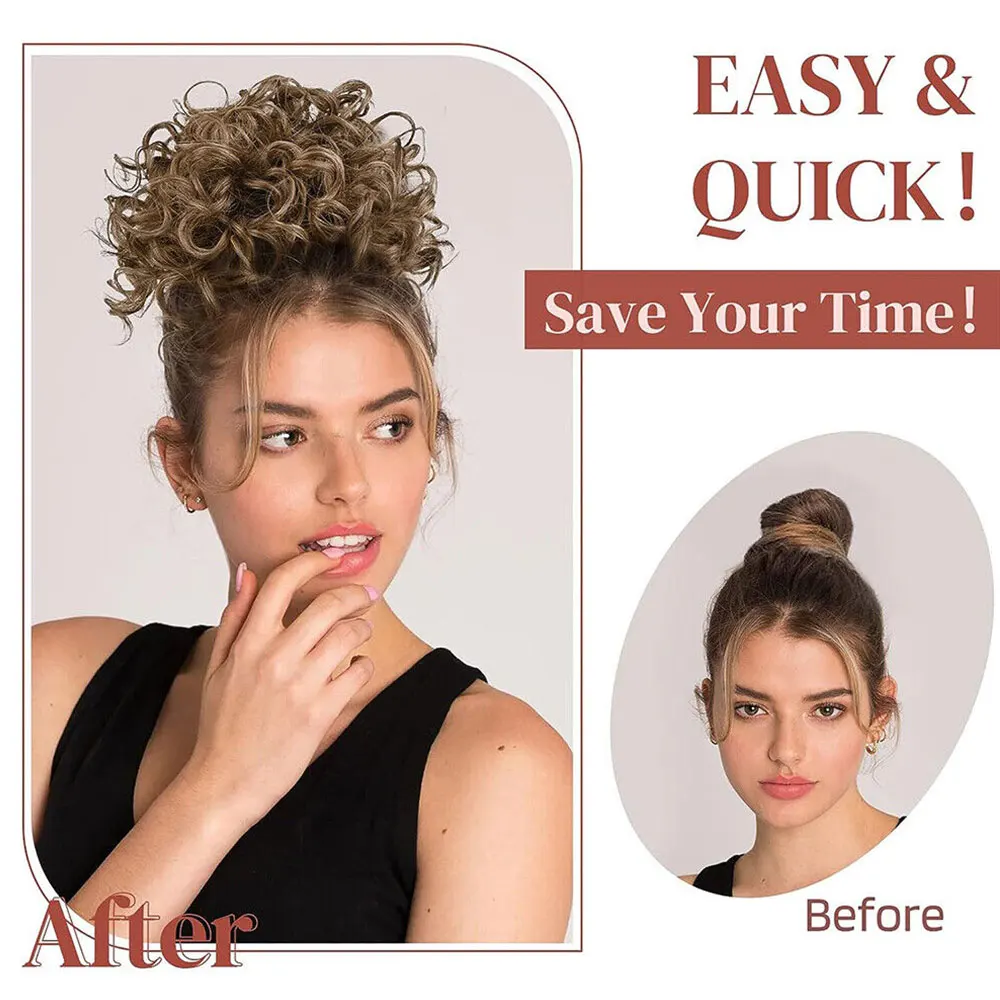 Messy Bun Hair Pieces Curly Hair Extensions Short Hair Bun Scrunchie Hair Elastic Drawstring Bun Ponytail for Women Daily Use