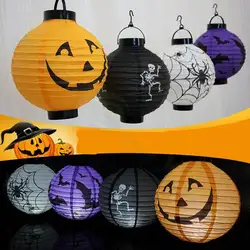 8inch LED Halloween Paper Pumpkin Hanging Lantern Light Horror Spider Halloween Decor Gift Lampion Holiday DIY Decorations