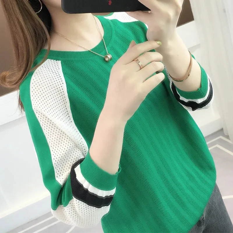 Korean Female Hollowing Out Sweater Coat 2024 Women Thin Style Middle Sleeve Undershirt Outwear Lady Ice Shreds Knitwear Jacket