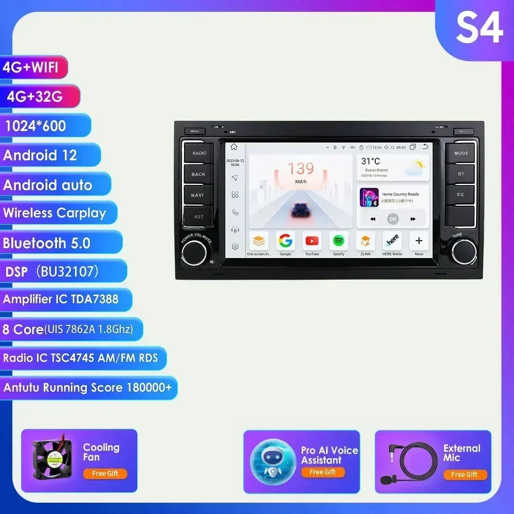 Hizpo 2Din 360 Camera Auto Intelligente Systemen Android 14 Autoradio voor VW Volkswagen Touareg Transporter T5 MMultimedia Carplay