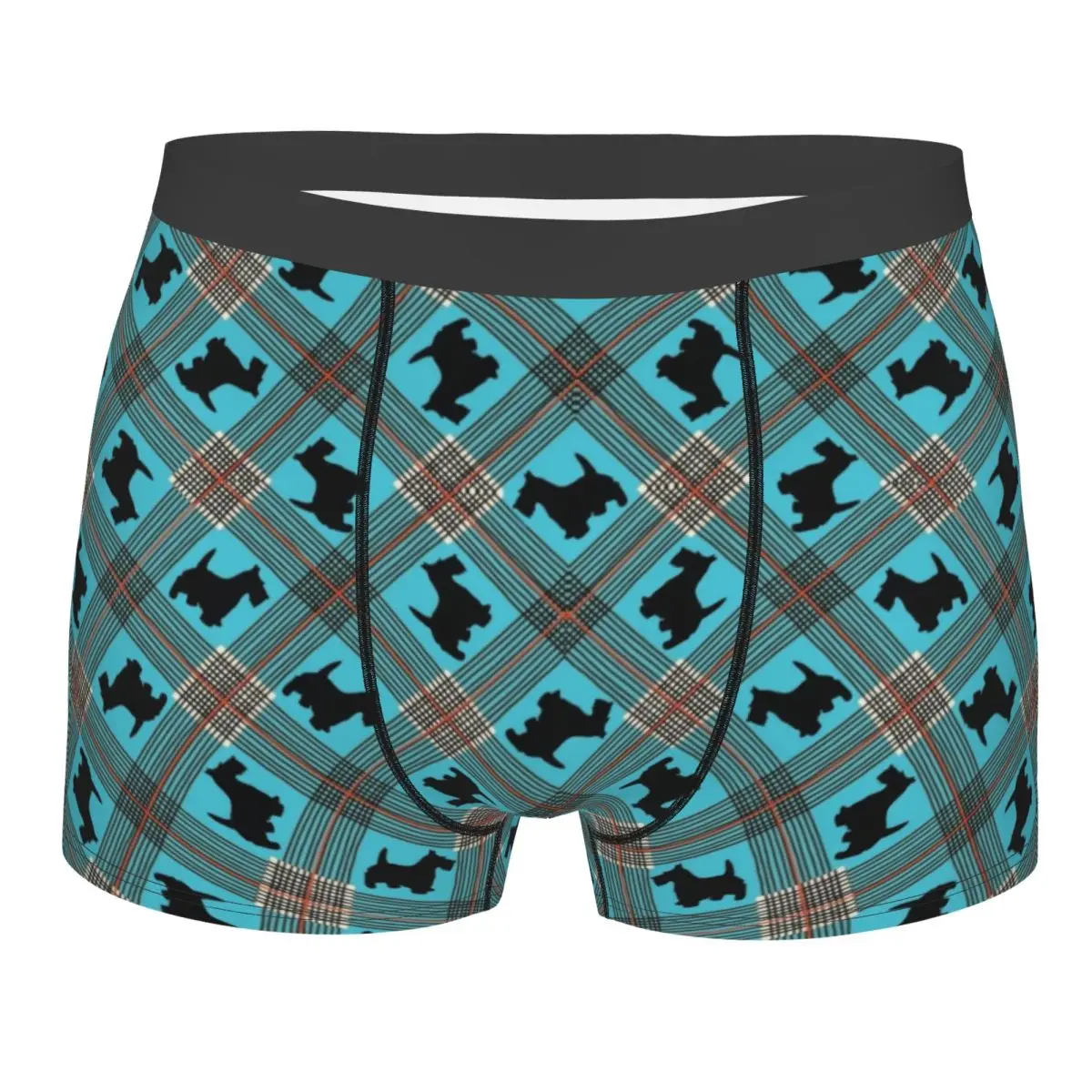 Custom Fashion Black Scottie Dog Plaid Tartan Men Underwear Scottish Terrier Lover Boxer Briefs Soft Shorts Panties Underpants