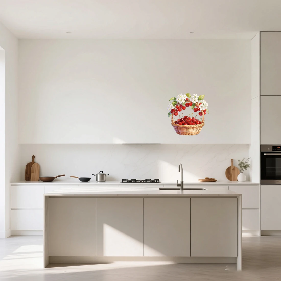 Three Ratels CEE240 Beautiful cherry basket wall stickers for home decoration Kitchen refrigerator decal