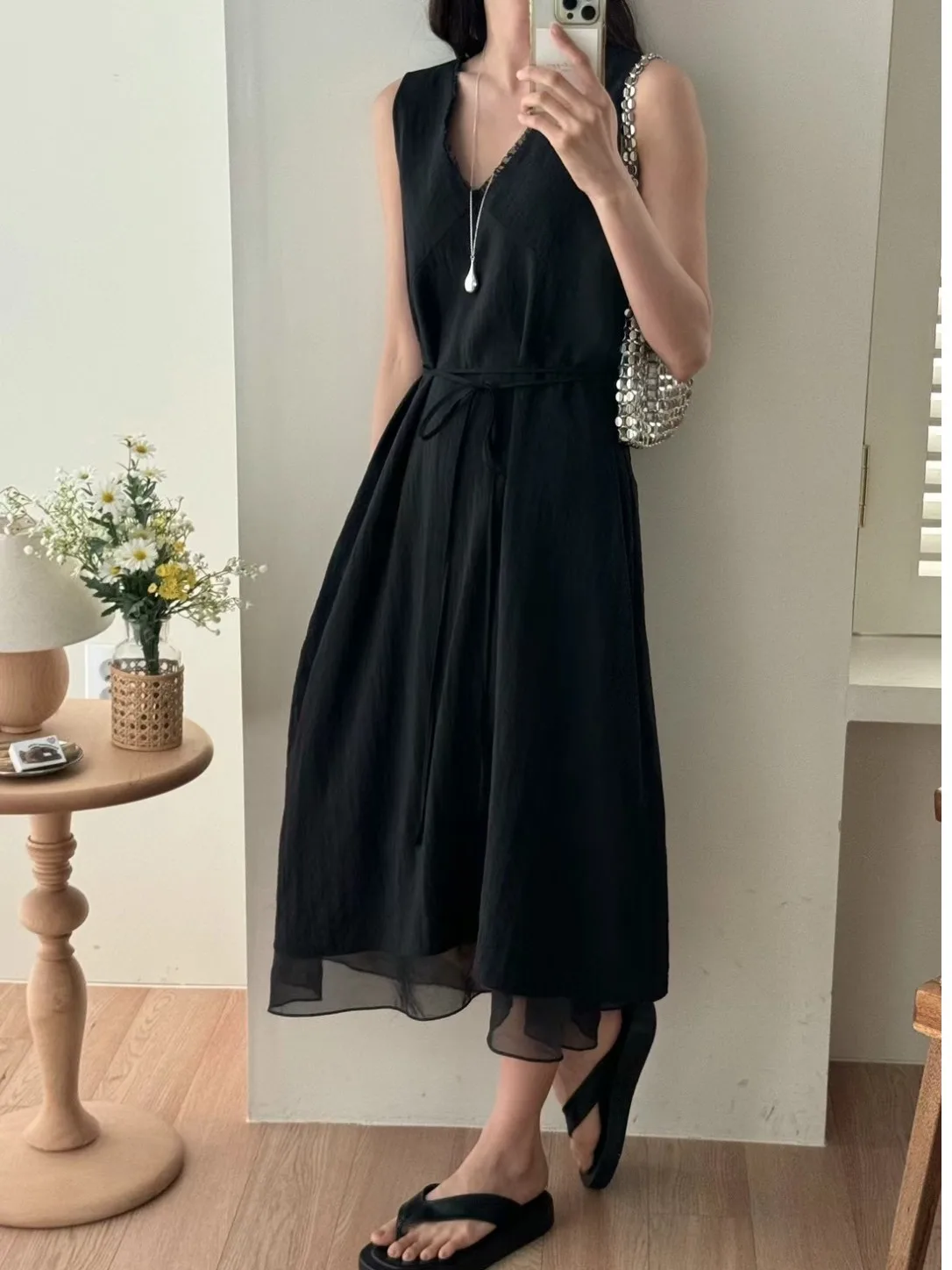 

Ele Patchwork Me Double Layer Vest Dr Women's Summer New Sle Small Cro Overlap Long Skirt Commute Sle