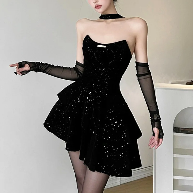 Diamond Sleeveless Tube Top Dresses Simple Solid Robe Slim Waist Sexy Short Vestidos 2024 Spring Summer Birthday Strapless Dress