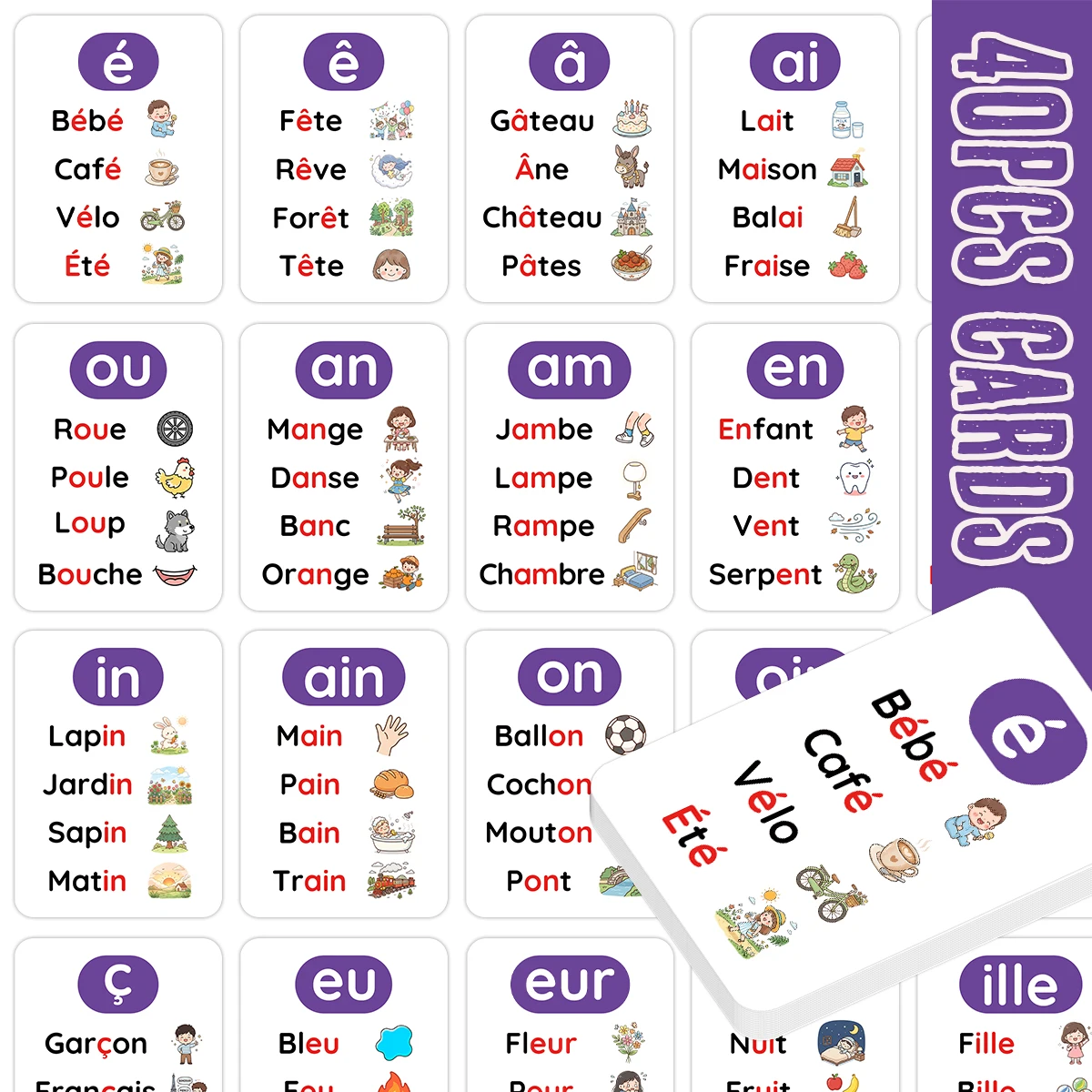 Phonics Card Game - 40 Cartões de Fonética Francesa, Design