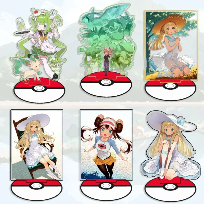 Figuras Decorativas de Acrílico Reciclado de Pokémon: Lillie, Iono, Mallow, Rosa, Liko, Leafeon, Decoración de Escritorio, Regalos Creativos y Lindos de 15 cm